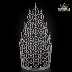 Front view of the Bellee Series 20-inch rhinestone crown with clear and iridescent stones